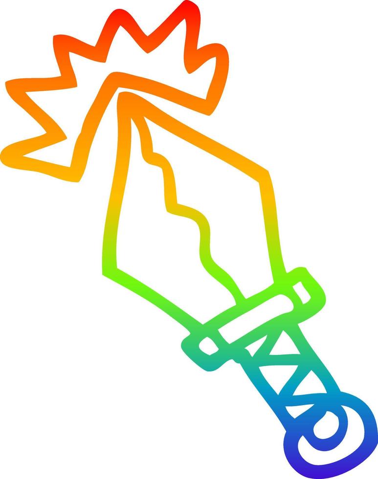 rainbow gradient line drawing cartoon small magical dagger vector