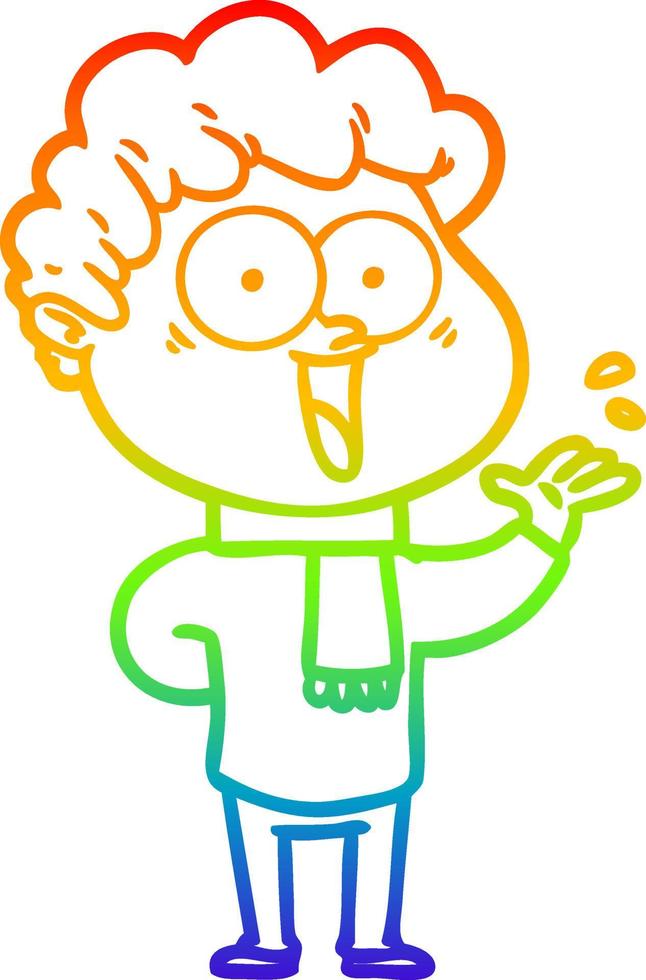 rainbow gradient line drawing cartoon happy man vector