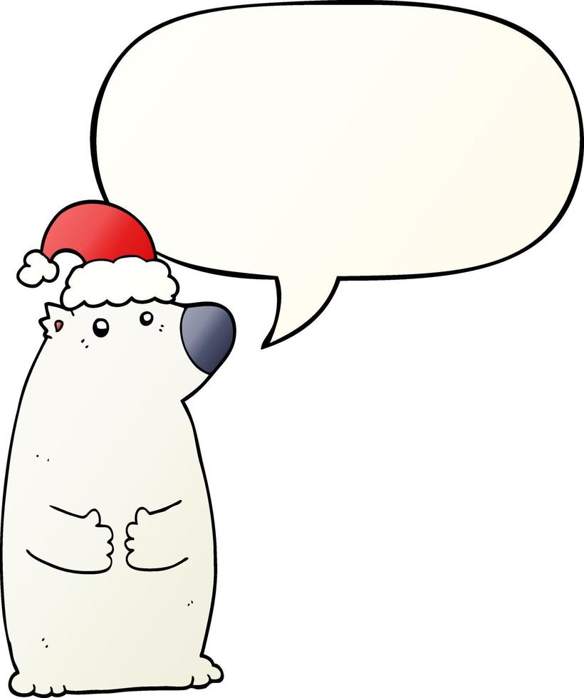 cartoon bear wearing christmas hat and speech bubble in smooth gradient style vector