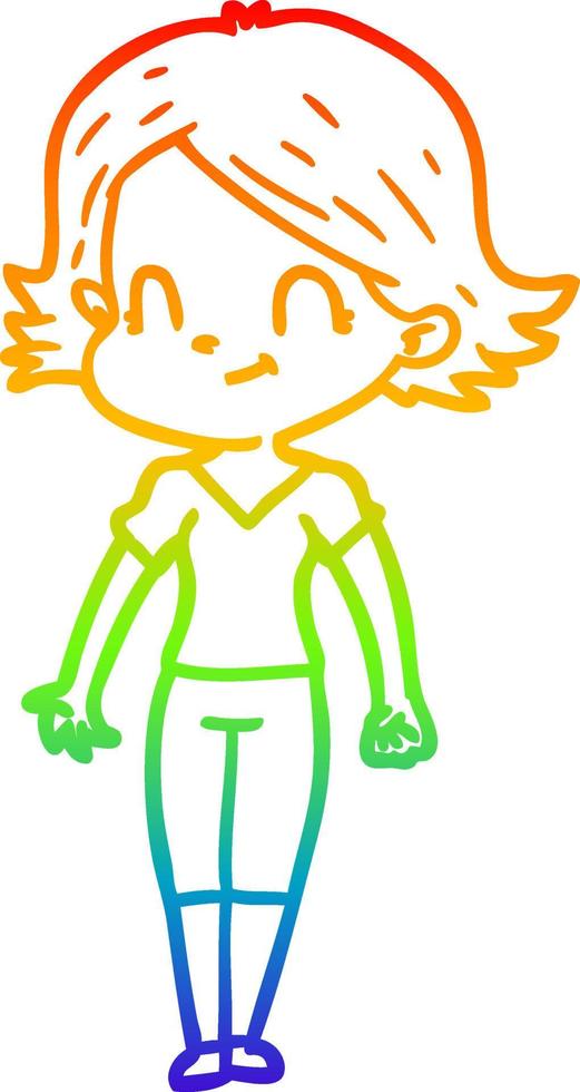 rainbow gradient line drawing cartoon friendly girl vector