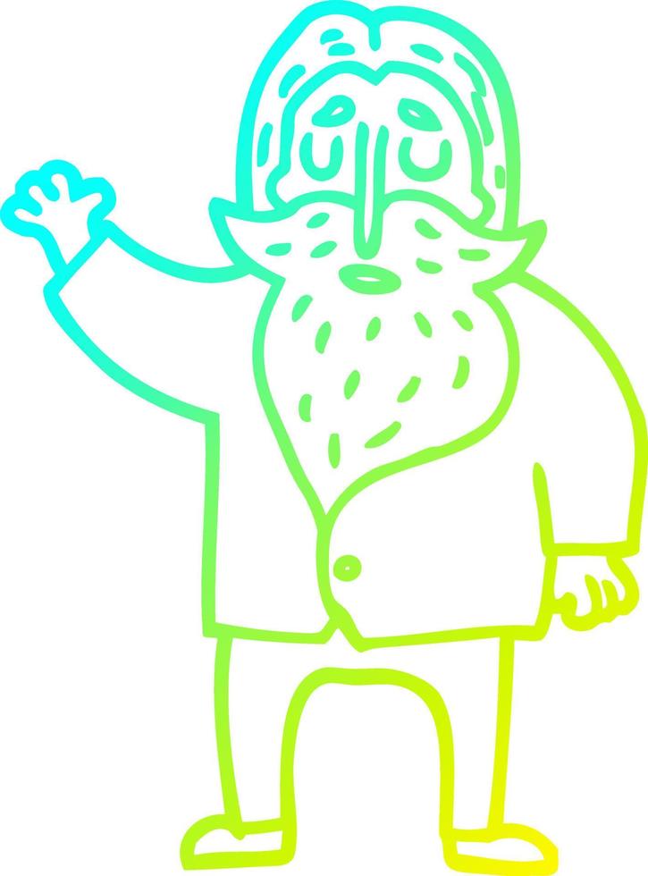cold gradient line drawing cartoon old man waving vector