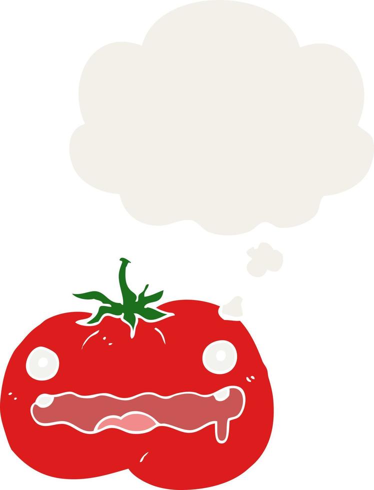 cartoon tomato and thought bubble in retro style vector