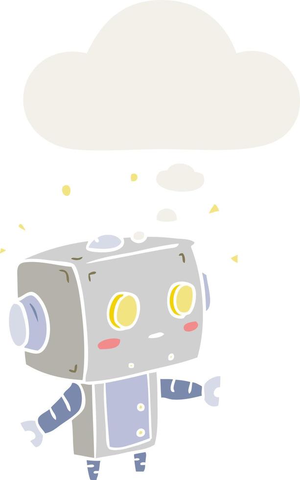 cartoon robot and thought bubble in retro style vector