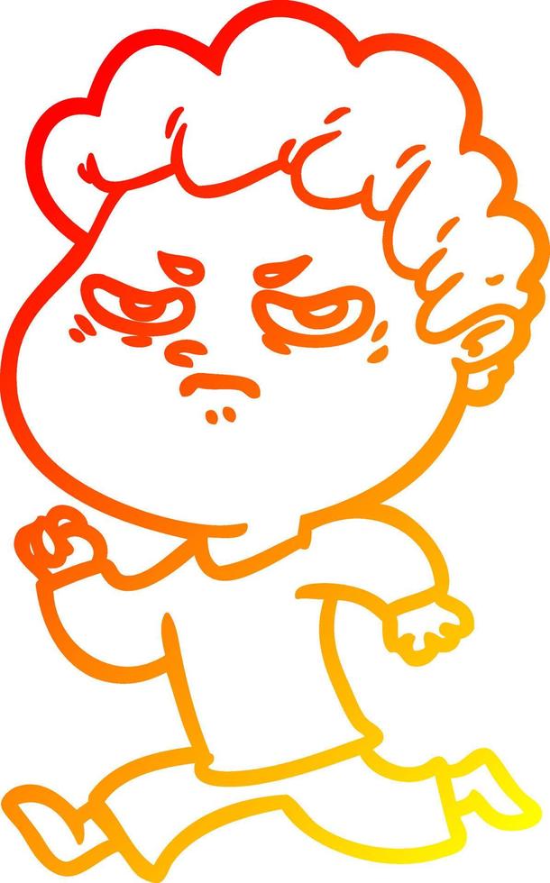 warm gradient line drawing cartoon angry man vector