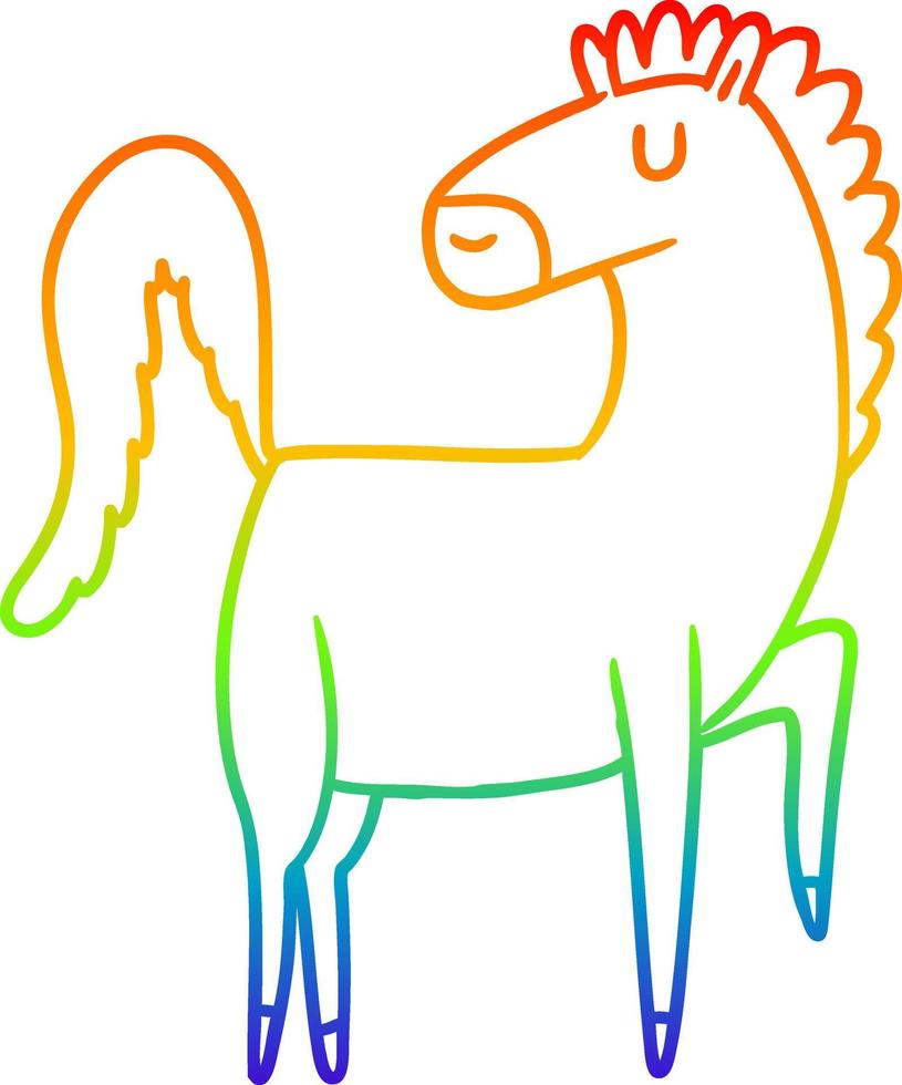 rainbow gradient line drawing happy cartoon horse vector