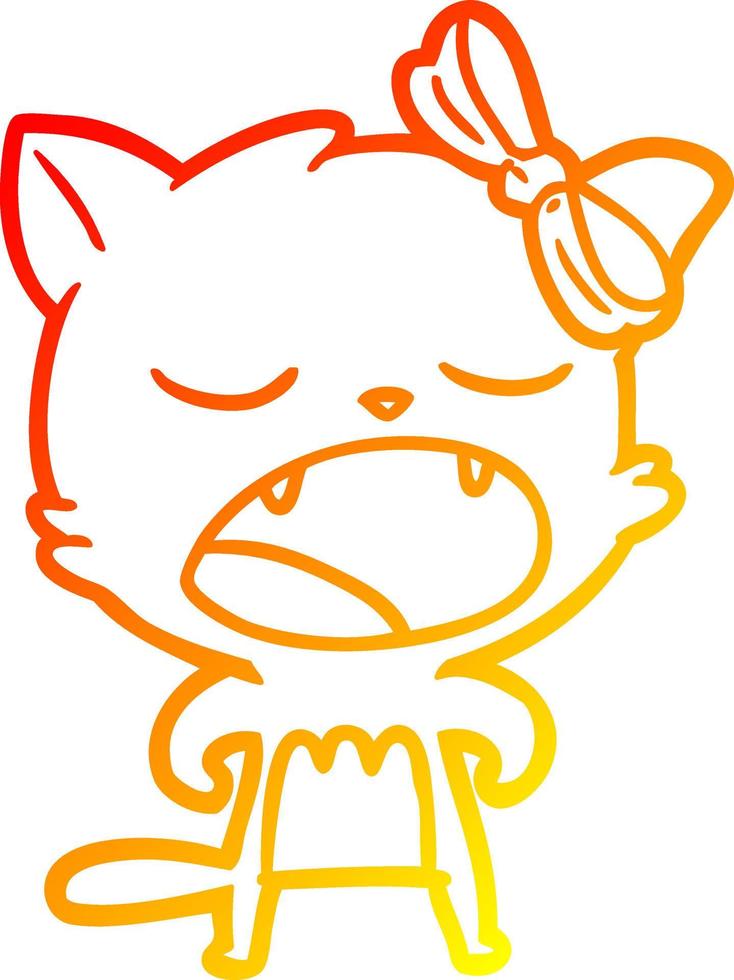 warm gradient line drawing cartoon cat meowing vector
