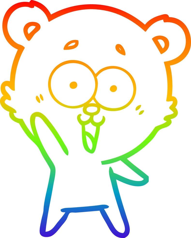 rainbow gradient line drawing waving teddy  bear cartoon vector