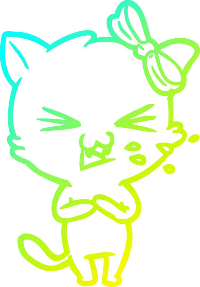cold gradient line drawing cartoon cat vector