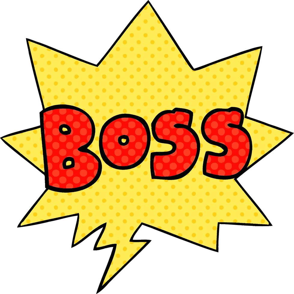 cartoon word boss and speech bubble in comic book style vector