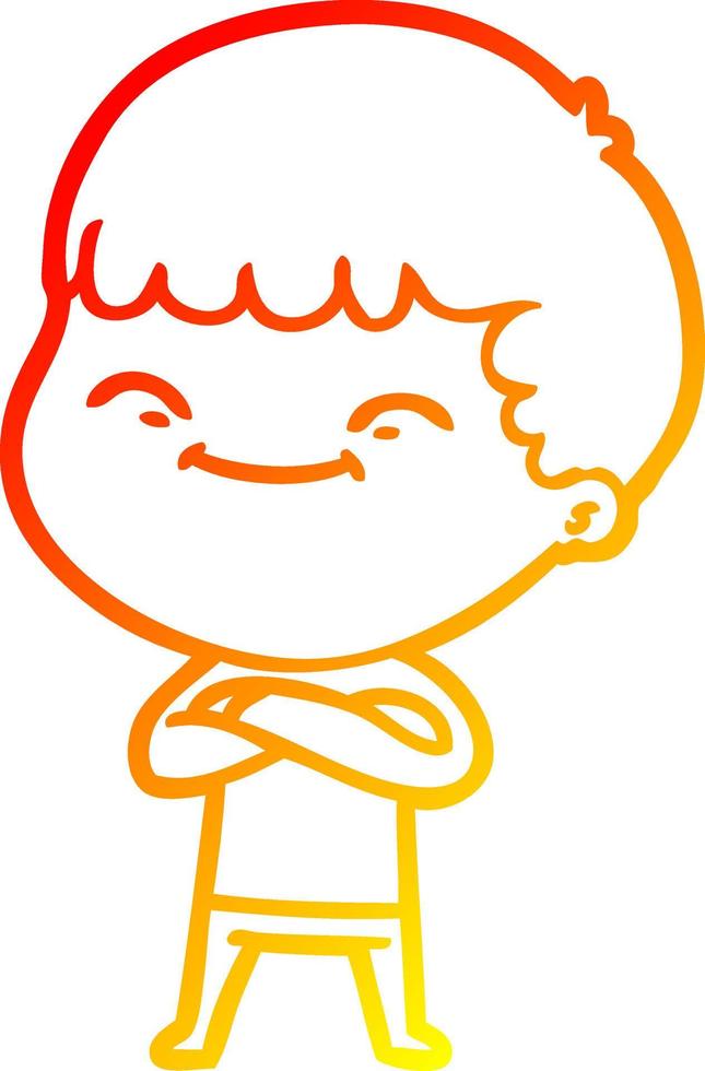 warm gradient line drawing cartoon happy boy vector