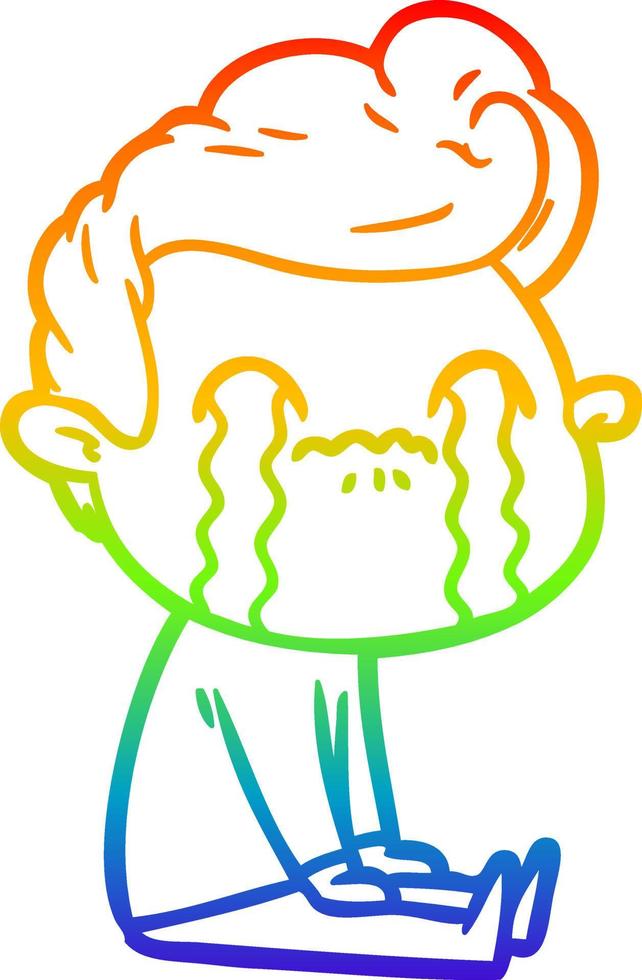 rainbow gradient line drawing cartoon man crying vector