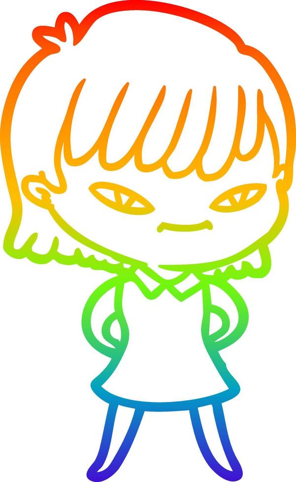 rainbow gradient line drawing cartoon woman vector