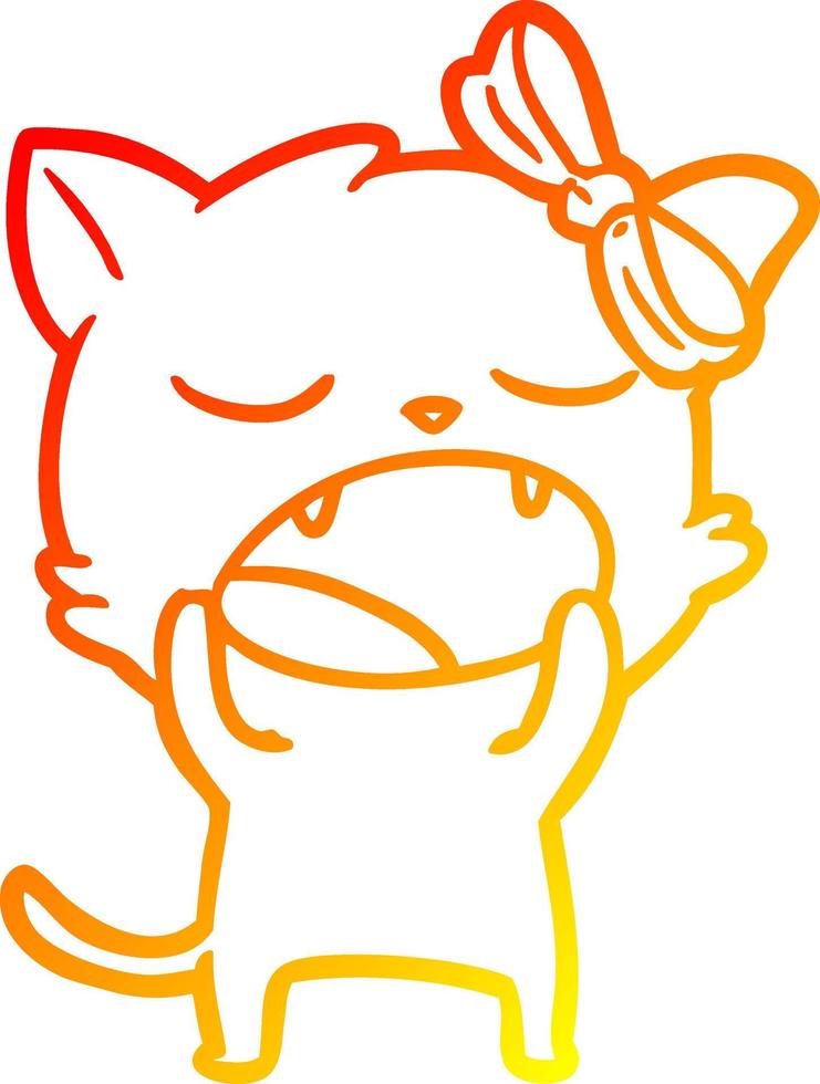 warm gradient line drawing cartoon yawning cat vector