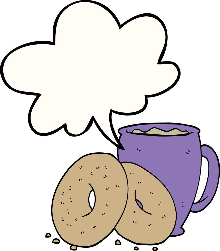 café de dibujos animados y donuts y burbuja del habla vector