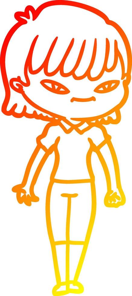 warm gradient line drawing cartoon woman vector