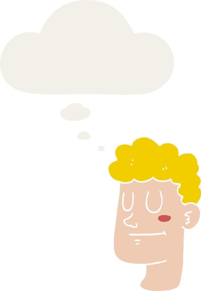 cartoon male face and thought bubble in retro style vector