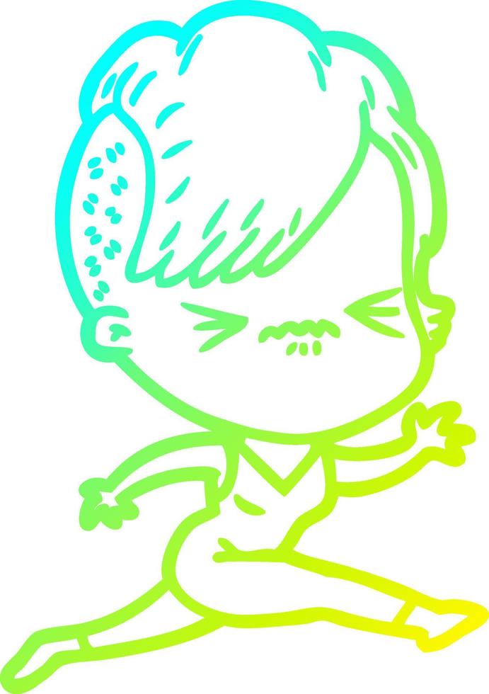 cold gradient line drawing cartoon annoyed hipster girl vector