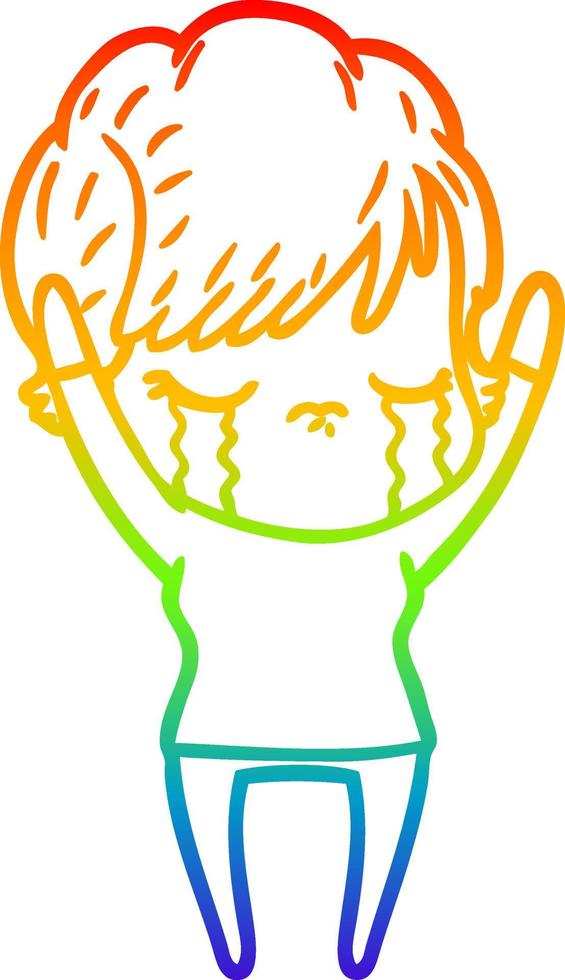 rainbow gradient line drawing cartoon woman crying vector