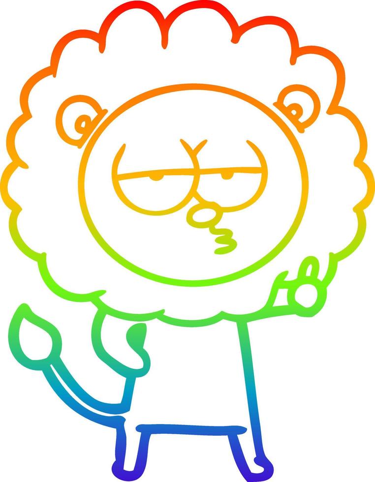 rainbow gradient line drawing cartoon bored lion vector