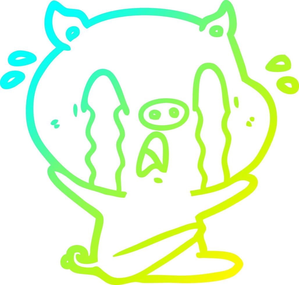 cold gradient line drawing crying pig cartoon vector