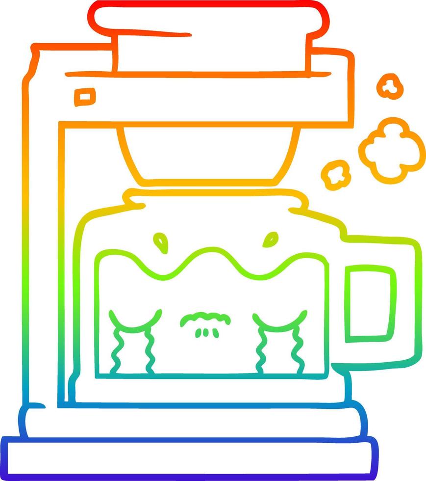 rainbow gradient line drawing cartoon crying filter coffee machine vector