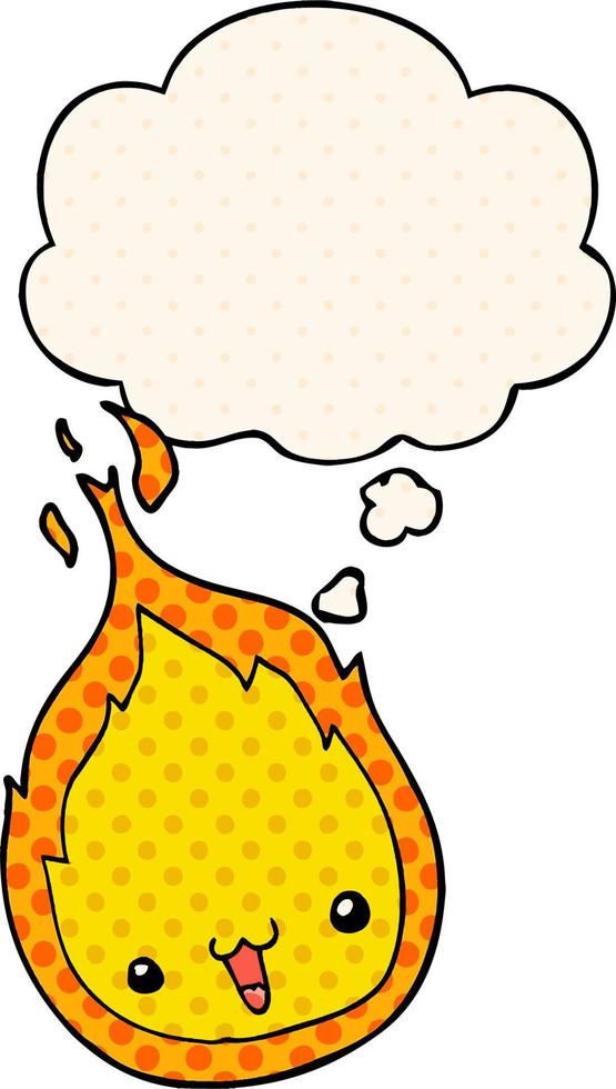 cute cartoon flame and thought bubble in comic book style vector