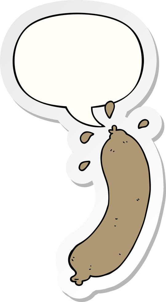 cartoon sausage and speech bubble sticker vector