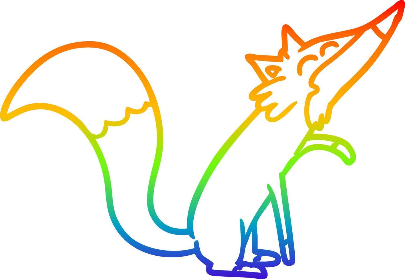 zorro de dibujos animados de dibujo de línea de gradiente de arco iris vector