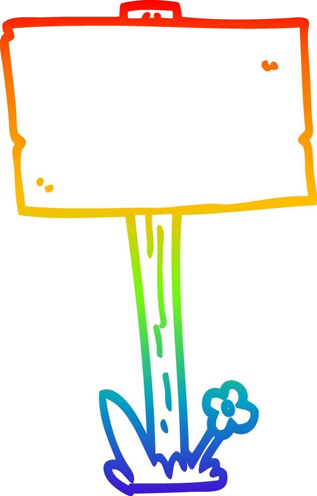 rainbow gradient line drawing cartoon sign post vector