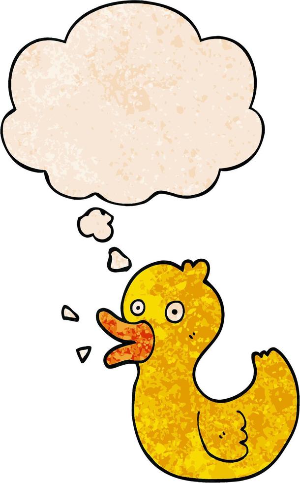 cartoon quacking duck and thought bubble in grunge texture pattern style vector