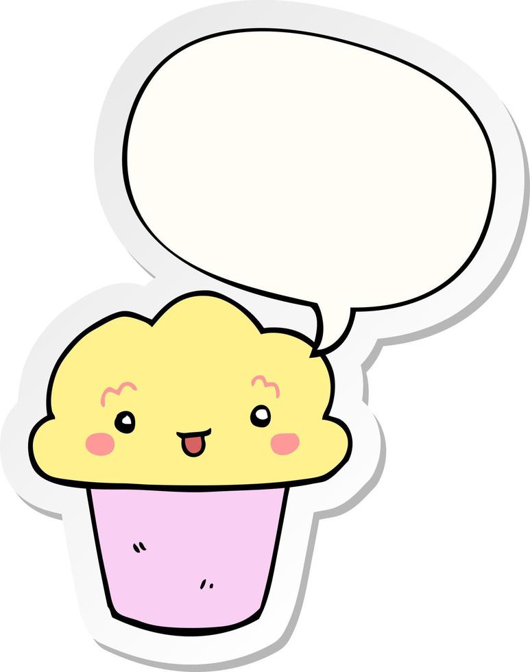 cartoon cupcake and face and speech bubble sticker vector