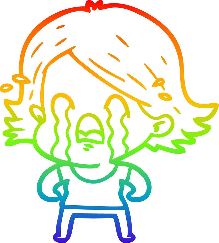 rainbow gradient line drawing cartoon woman crying vector