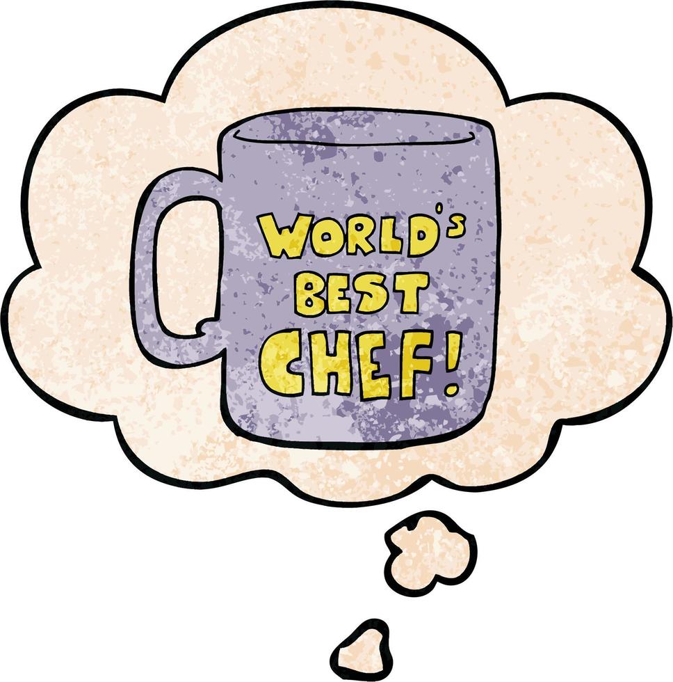 worlds best chef mug and thought bubble in grunge texture pattern style vector