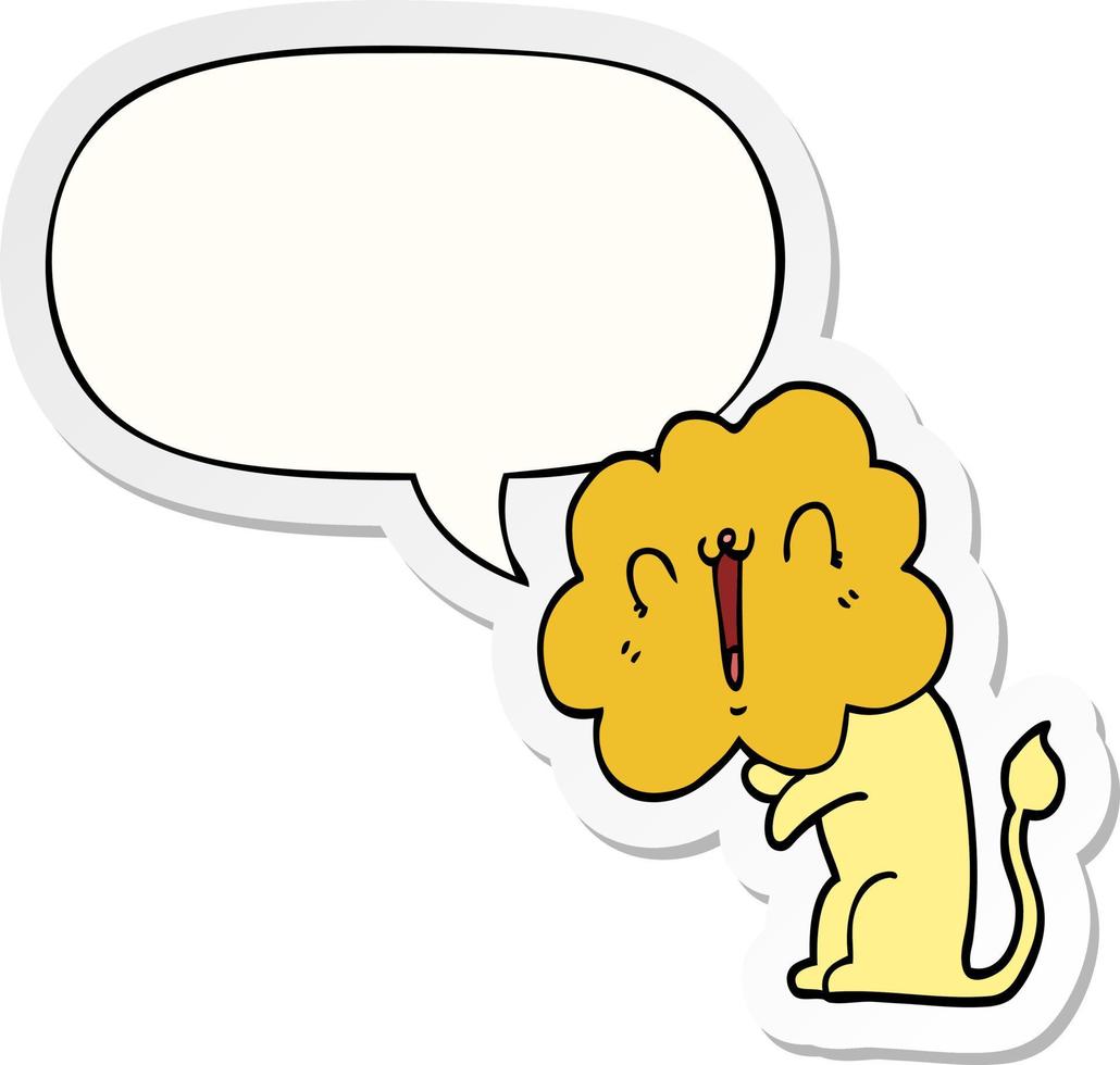 cute cartoon lion and speech bubble sticker vector