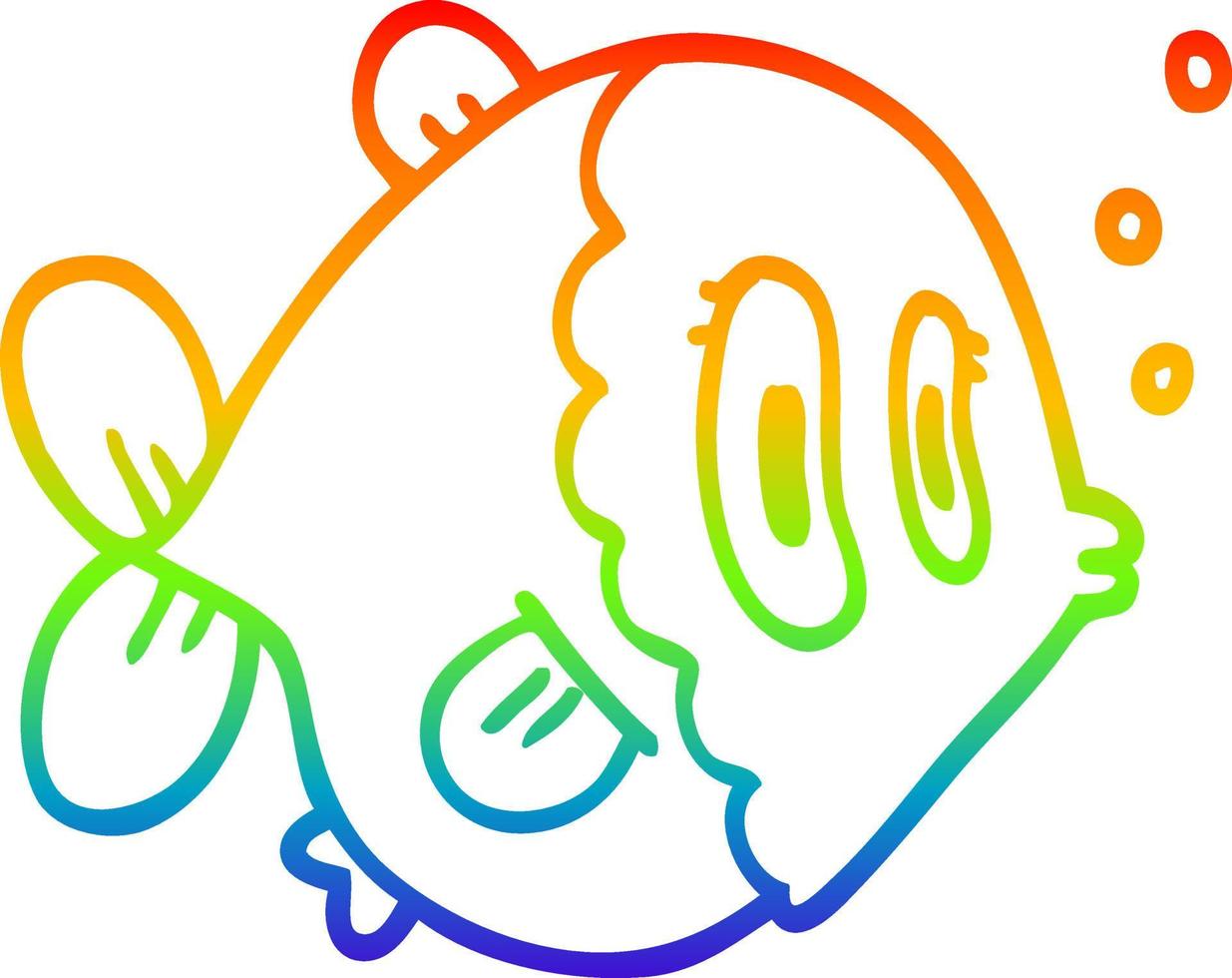 rainbow gradient line drawing cartoon fish vector