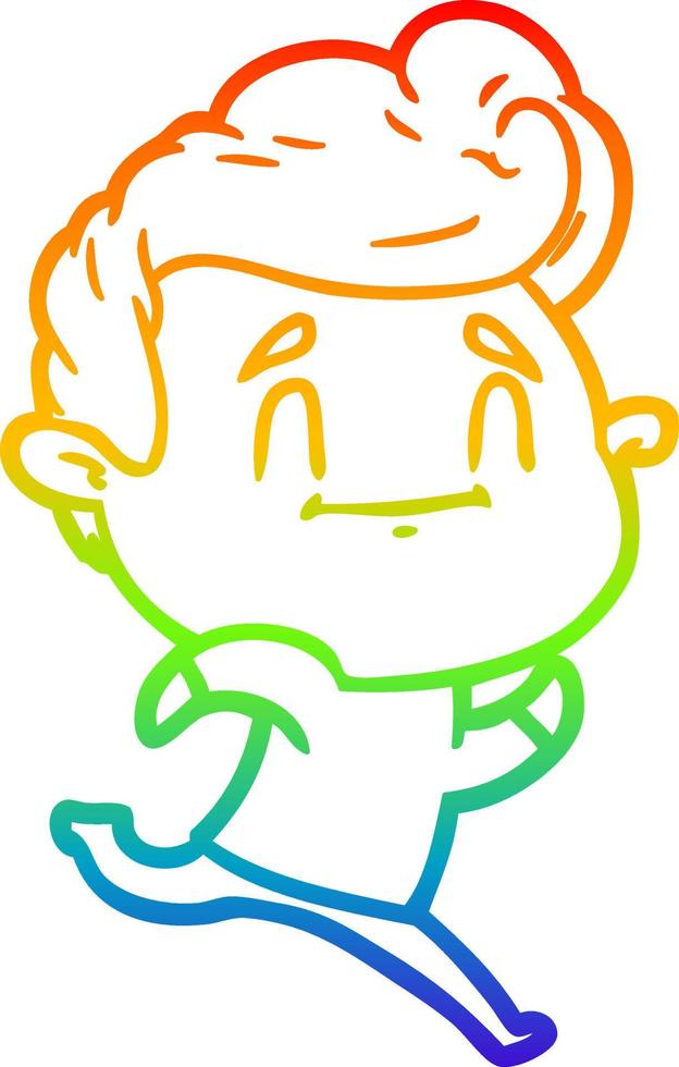 rainbow gradient line drawing running cartoon man vector