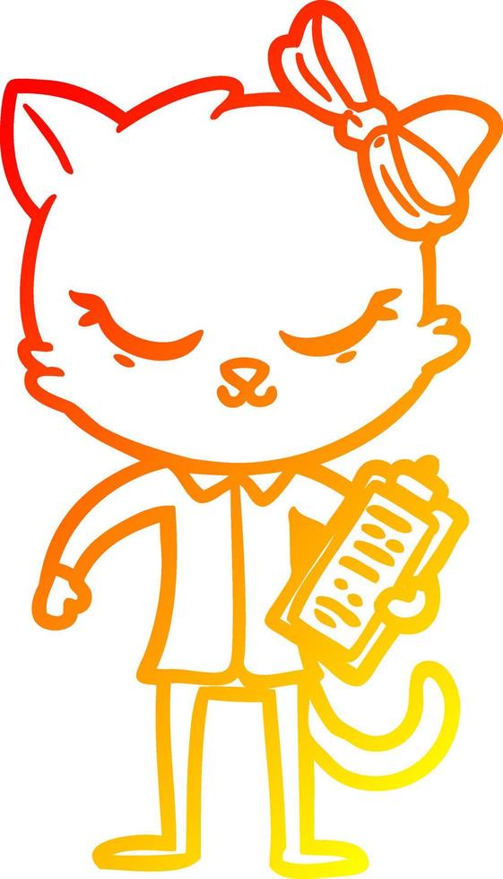 warm gradient line drawing cute cartoon business cat with bow vector