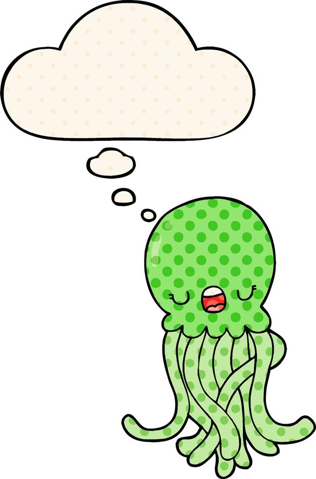 cartoon jellyfish and thought bubble in comic book style vector