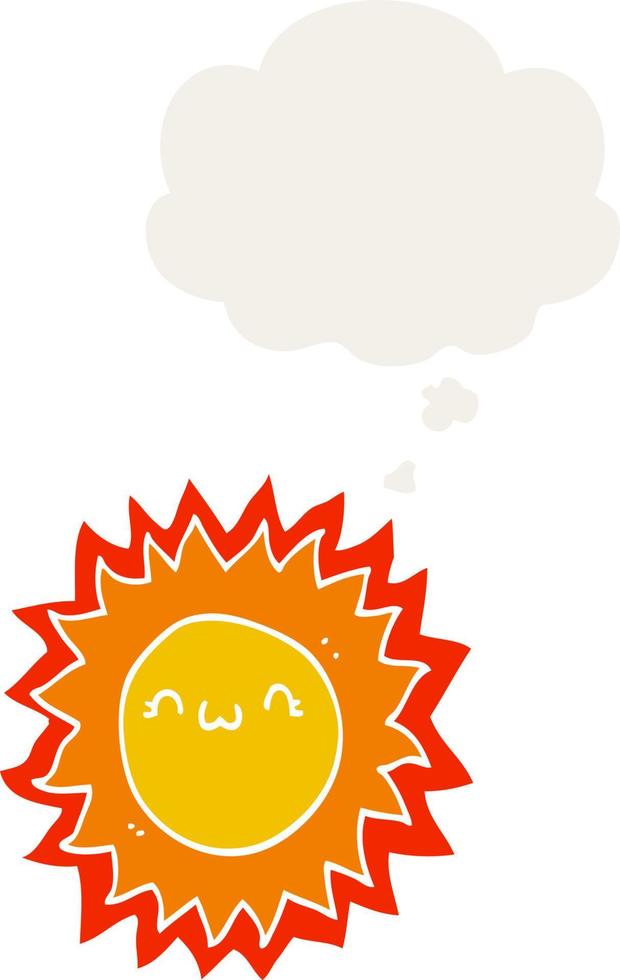 cartoon sun and thought bubble in retro style vector