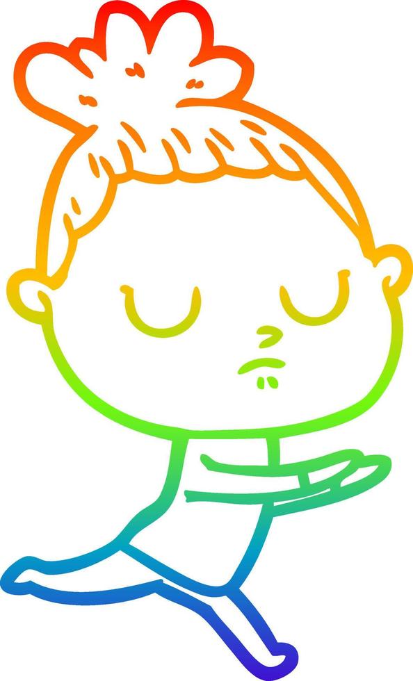 rainbow gradient line drawing cartoon calm woman vector