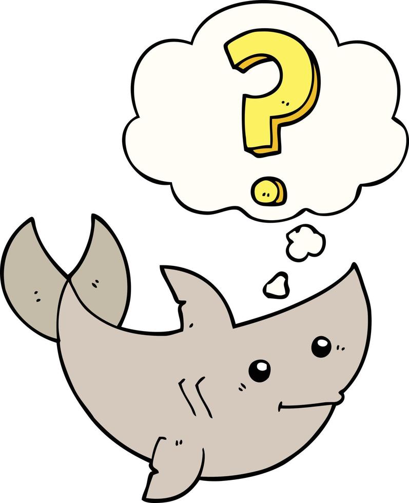 cartoon shark asking question and thought bubble vector