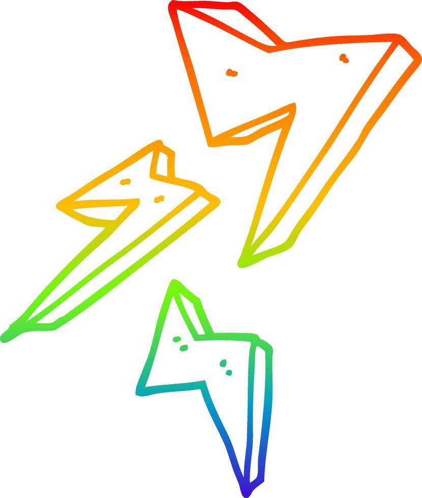 rainbow gradient line drawing cartoon lightning bolt vector