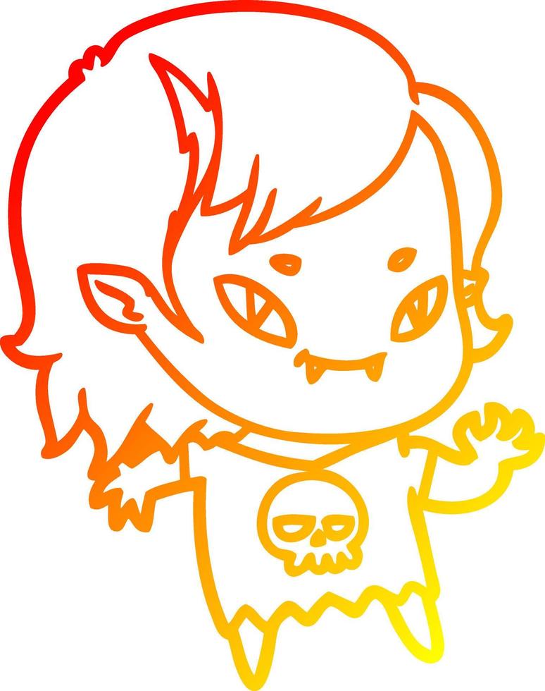 warm gradient line drawing cartoon friendly vampire girl waving vector