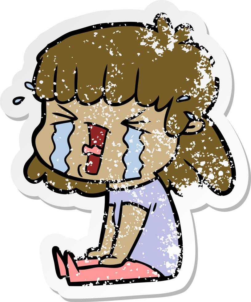 distressed sticker of a cartoon woman in tears vector