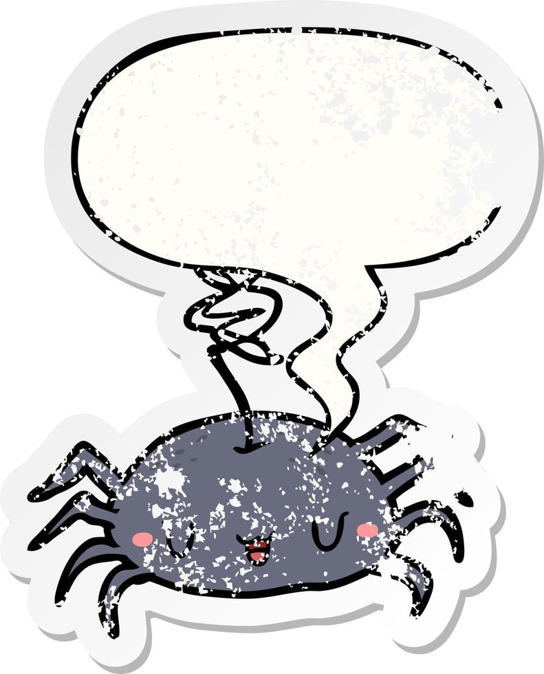 cartoon halloween spider and speech bubble distressed sticker vector