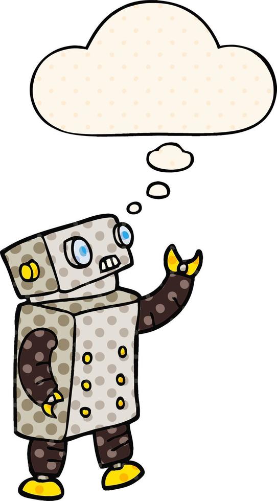 cartoon robot and thought bubble in comic book style vector