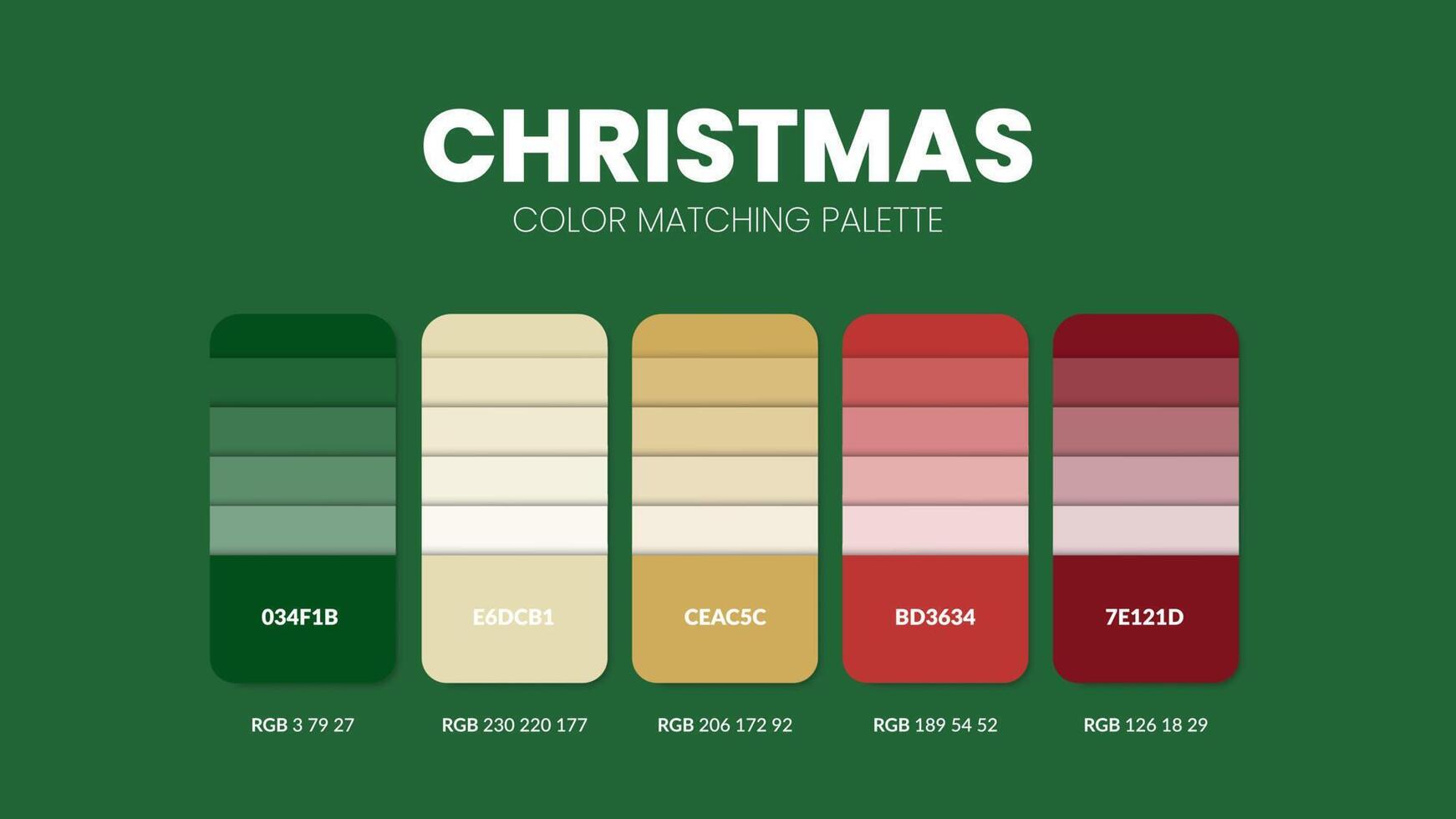 Christmas theme color palettes or color schemes are trends combinations and palette guides this year, a table color shades in RGB or HEX. A color swatch for a spring fashion, home, or interior design. vector