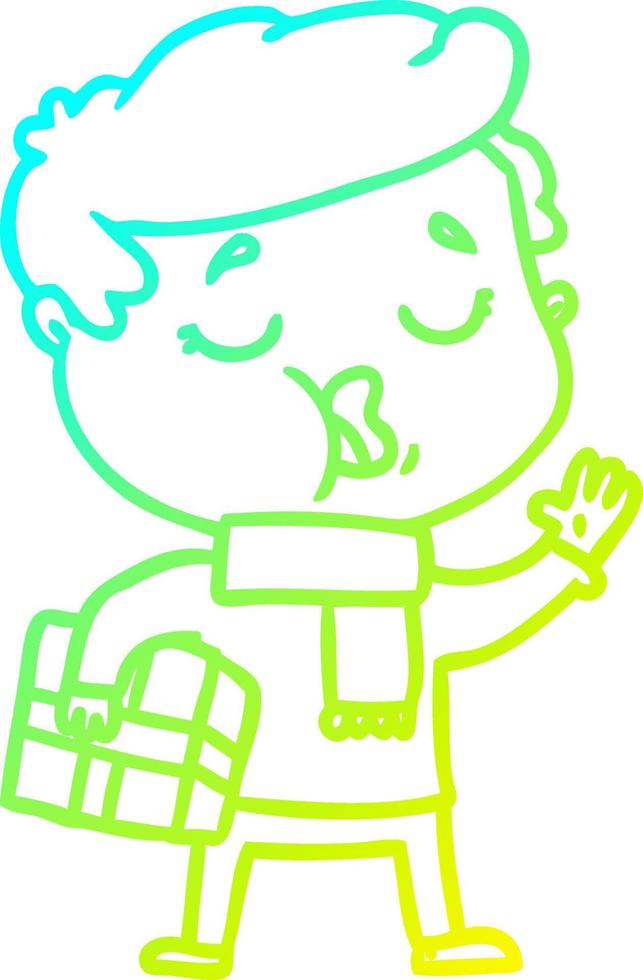cold gradient line drawing cartoon man carol singing vector