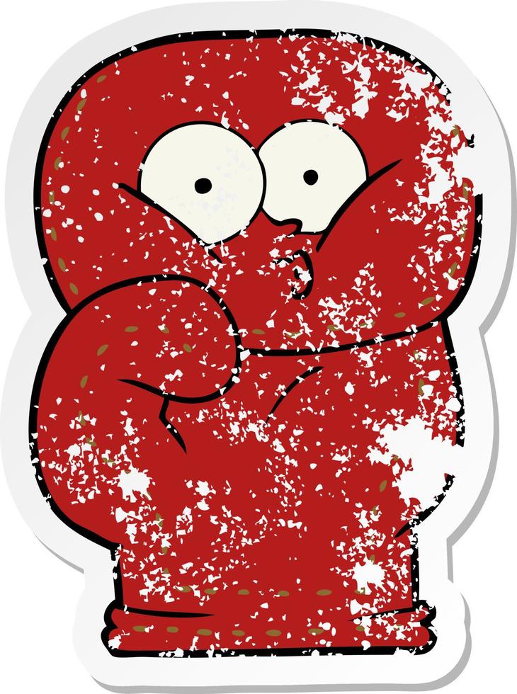 distressed sticker of a cartoon boxing glove vector