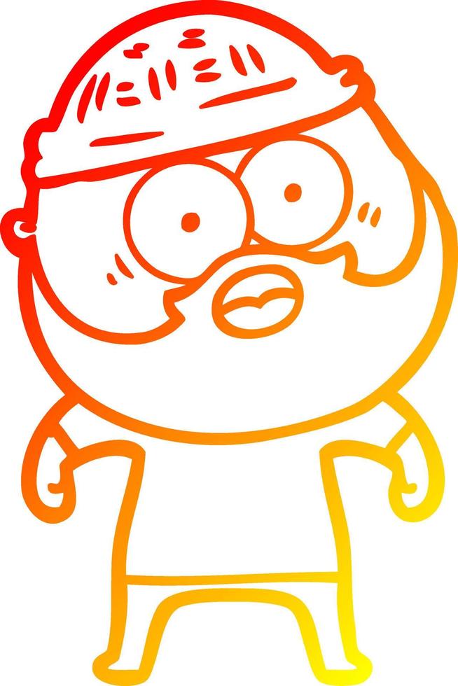 warm gradient line drawing cartoon bearded man vector